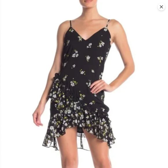 Bardot (Revolve) - Black Ditsy Floral Ruffle Mini Dress - Size 2 - Picture 1 of 7